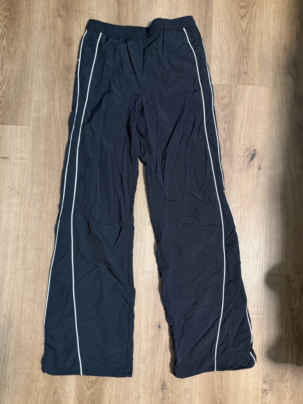 Divided Black Track Pants with White Piping